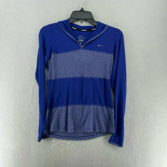 Nike Tops - Nike Hoodie Womens Sz S Blue Indigo Striped Pullover Sweatshirt Athletic Dri-Fit
